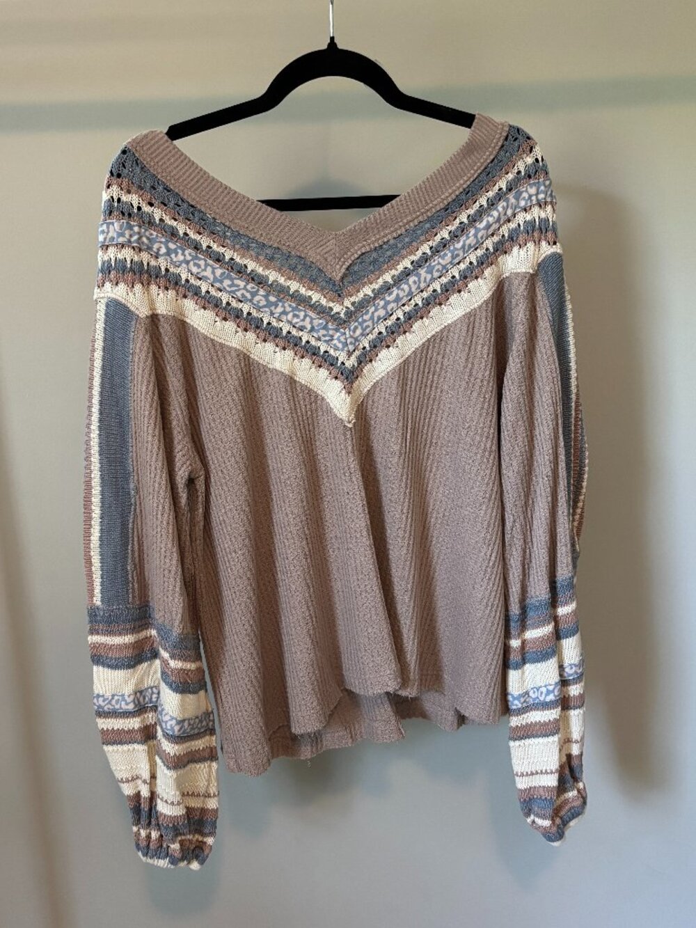 Free People Waffle Knit Chevron Sweater — Like New — S